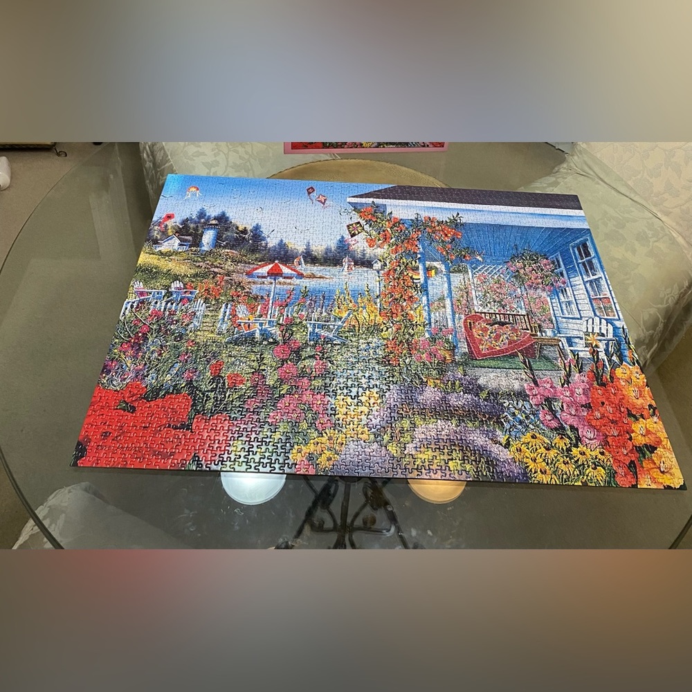 Vintage FX Schmid 2000 Piece Jigsaw Puzzle "Summer Memories" Garden Sailboat